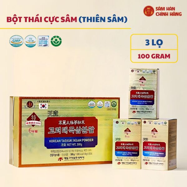 Korean Taekuk Insam Powder 100% (100g x 3)-4mg/g – Daedong